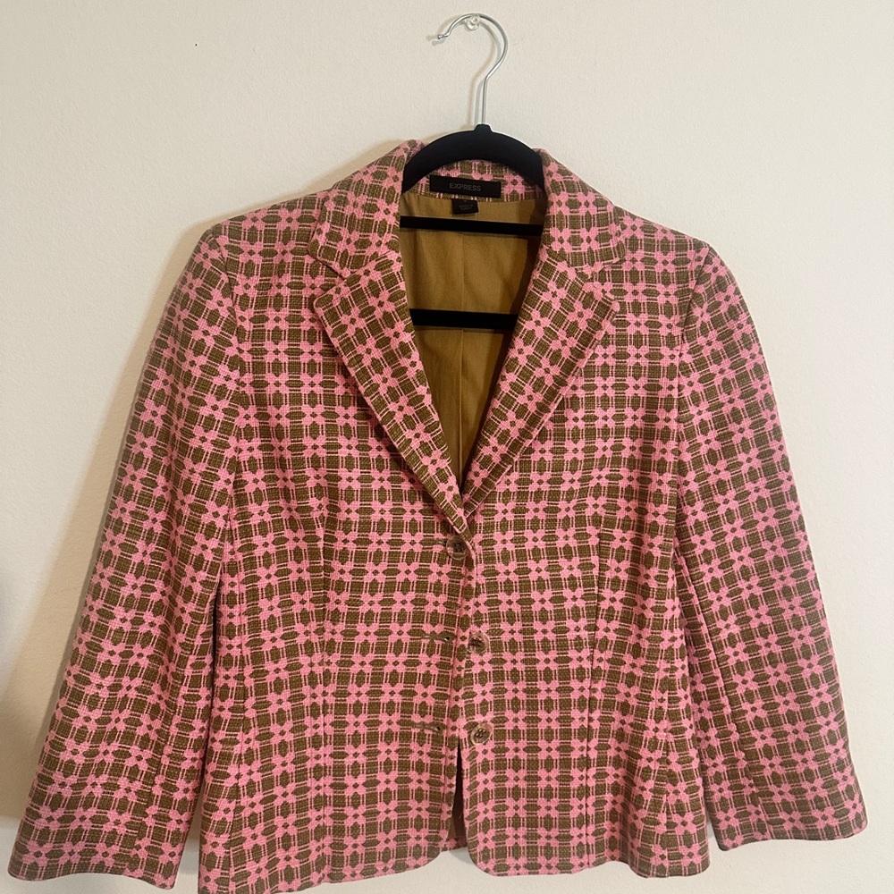 Vintage Y2K Style Pink and Brown Plaid Women's Blazer
